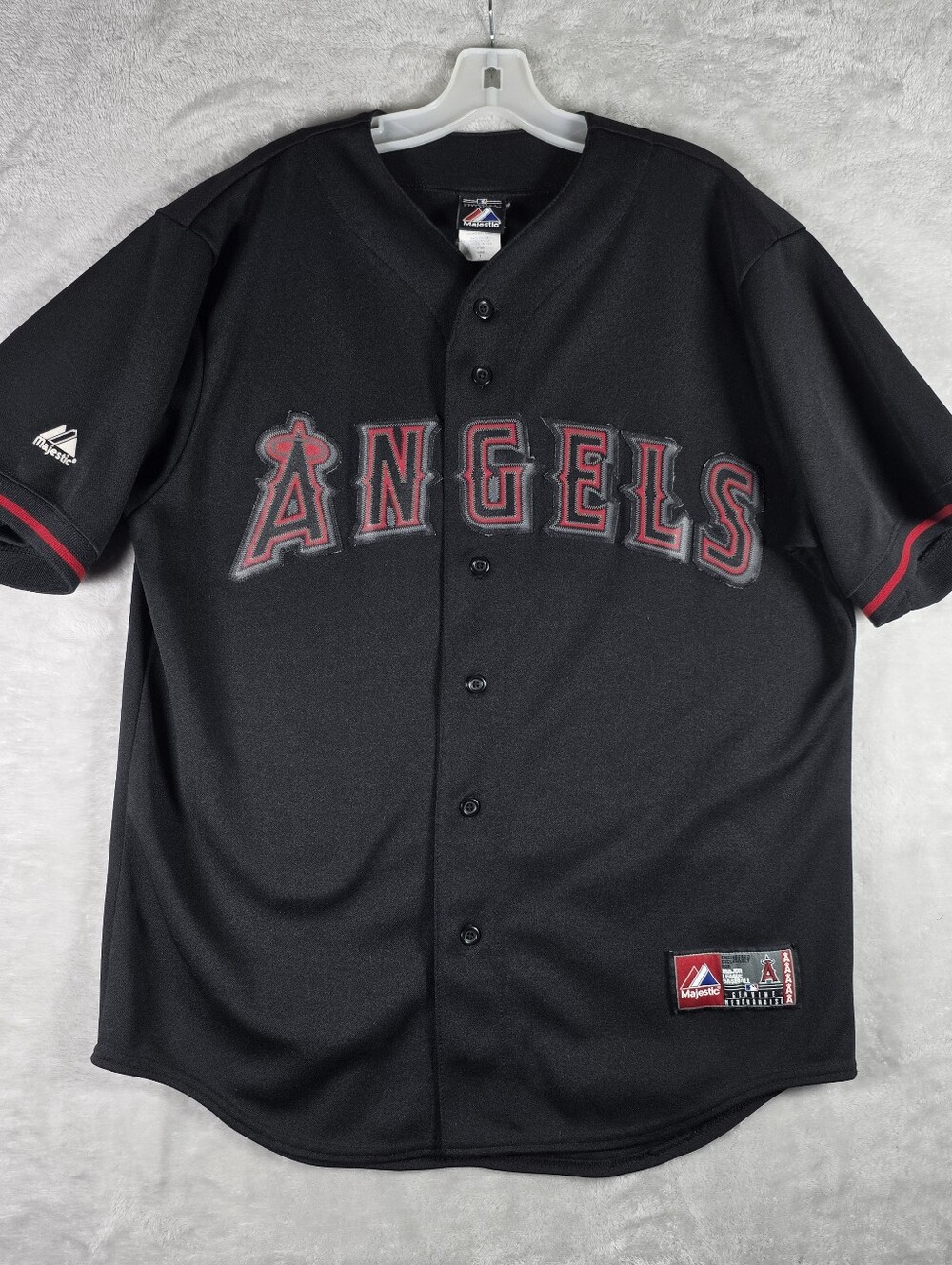 Majestic Anaheim Angels MLB Baseball Jersey Mens Size Large Black Red Contrast
